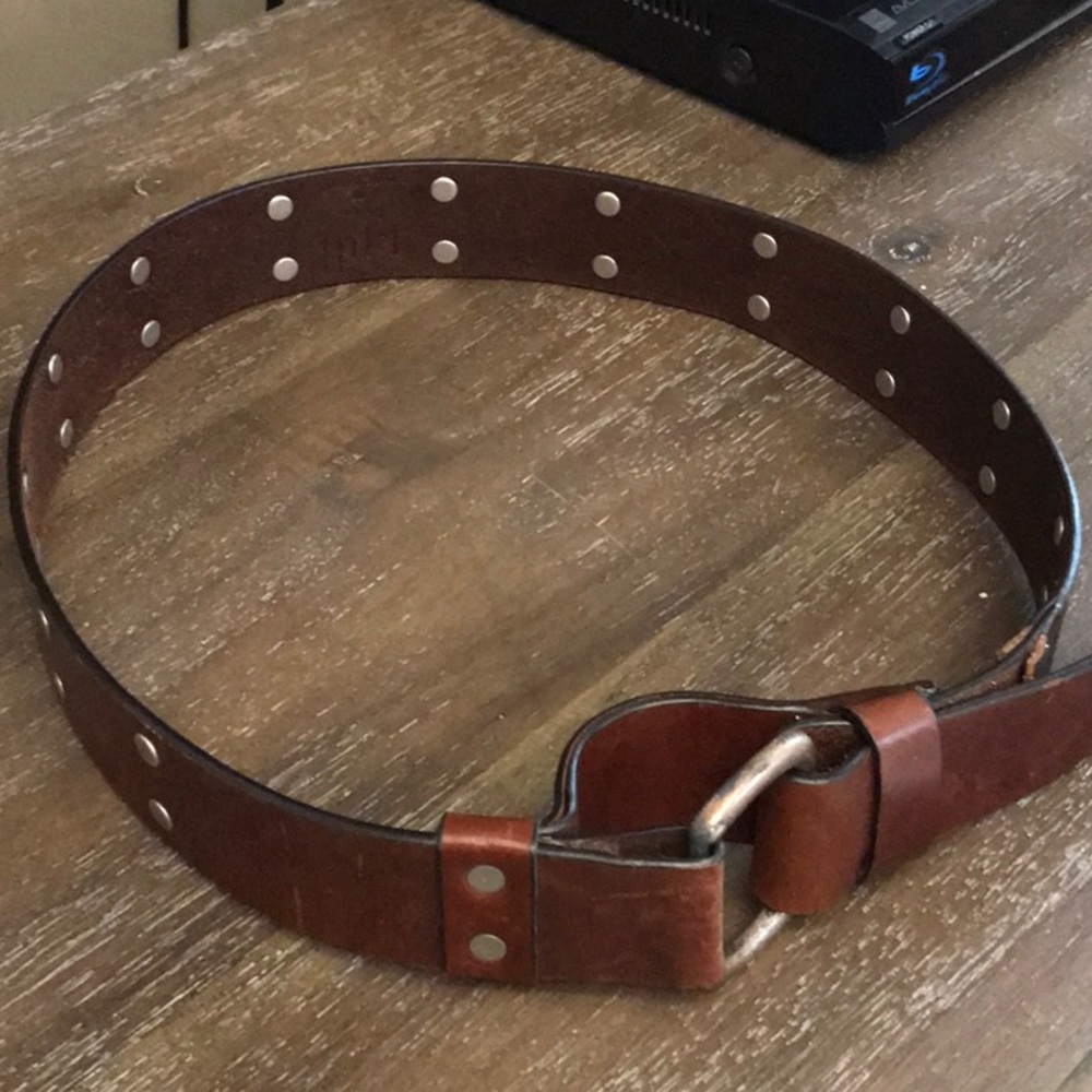 Brown leather studded belt